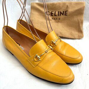 Vintage Celine loafers slip on shoes yellow leather gold horsebit IT 39.5 flats